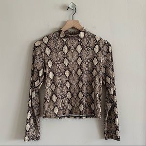 Snake skin long sleeve turtle neck top